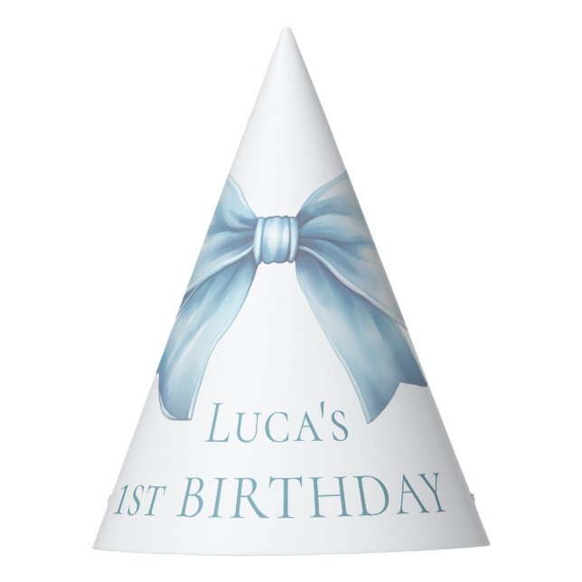Chapeaux De Fêtes Elégant Dusty Blue Bow Premier garçon Anniversaire (Devant)