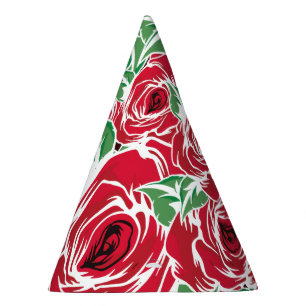 Chapeaux De Fêtes Elégant Motif Rose Vintage - Rouge & Vert Floral