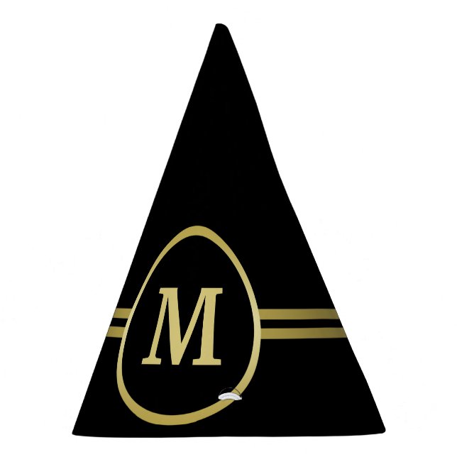Chapeaux De Fêtes Élégant or Monogramme personnalisé sur noir (Droite)