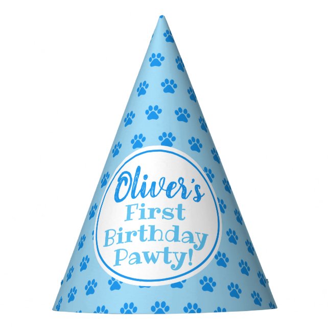 Chapeaux De Fêtes EMPREINTE DE PATTE BLEU Chiot Anniversaire Casquet (Devant)