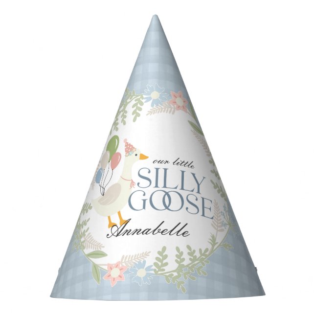 Chapeaux De Fêtes En vichy Floral Goose Silly Bleu Fête Anniversaire (Devant)