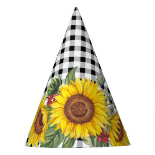 Chapeaux De Fêtes En vichy noire et tournesols Filles florales