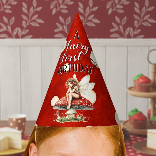 Chapeaux De Fêtes Fairy First Birthday Mushroom Red Polka dot (Fairy First Birthday Mushroom Red Polka dot Party Hat)