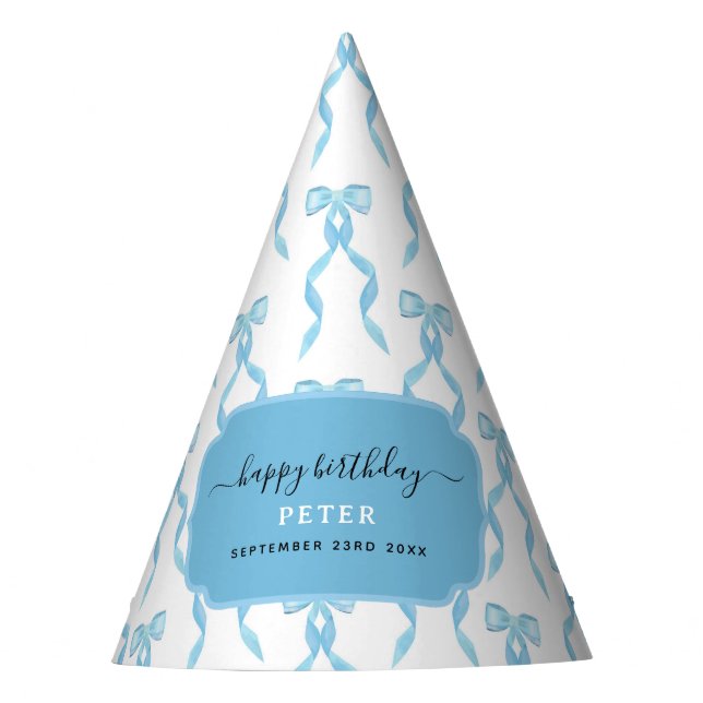 Chapeaux De Fêtes Fancy Aquarelle Bleu Bow Anniversaire (Devant)