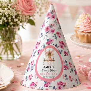 Chapeaux De Fêtes Fée Première aquarelle Florale Filles 1er annivers