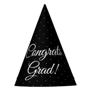 Chapeaux De Fêtes Félicats Grad noir blanc script poka point élégant