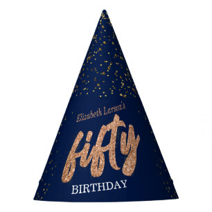 Chapeaux De Fêtes Fête d'anniversaire 50 ans Moderne Or et Bleu Ci
