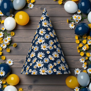 Chapeaux De Fêtes Fête d'anniversaire aux marguerites sur denim bleu
