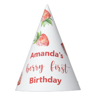 Chapeaux De Fêtes Fête d'anniversaire avec des fraises à l'aquarelle