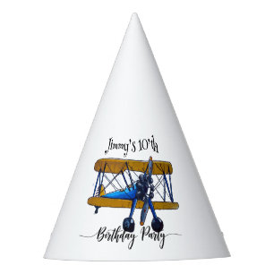 Chapeaux De Fêtes Fête d'anniversaire de garçons avec biplan bleu et