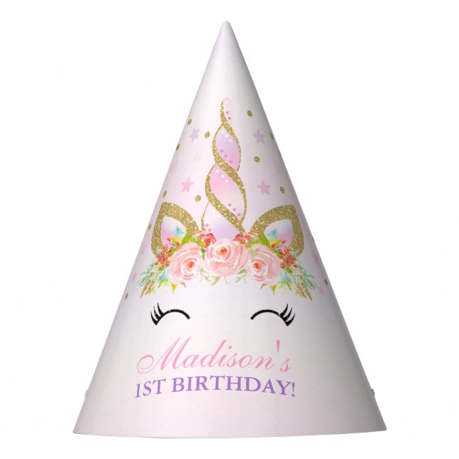 Chapeaux De Fêtes Fête d'anniversaire Floral Unicorn, Casquette du P (Devant)
