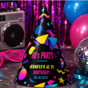 Chapeaux De Fêtes Fête d'anniversaire personnalisée néon rétro 80