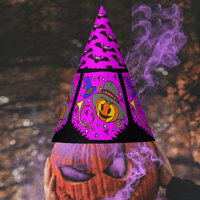 Chapeaux De Fêtes Fête d'Halloween Jack O-Lantern Bugle chauves-sour (Halloween Party Jack O'Lantern Bugle Bats Purple Party Hat)
