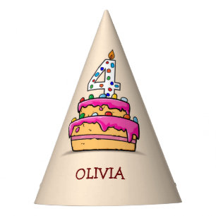 Chapeaux De Fêtes Fille 4ème anniversaire, 4 sur gâteau rose sucré
