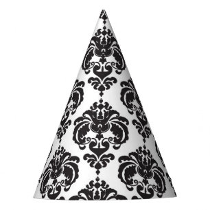 Chapeaux De Fêtes Fille de Glamour à Damassé Noir Blanc Fête d'Anniv