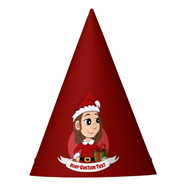 Chapeaux De Fêtes Fille de Noël aux cheveux bruns ondulés (Devant)