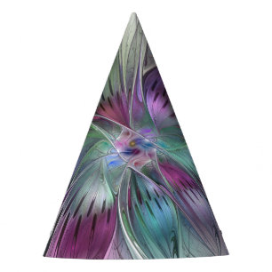 Chapeaux De Fêtes Fleur Abstraite Colorée Art Fractal Floral Moderne