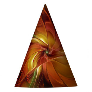 Chapeaux De Fêtes Fleur d'art fractal abstraite rouge orange marron