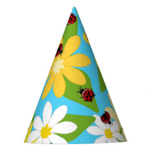 Chapeaux De Fêtes Fleurs blanches jaunes coccinelle rouge