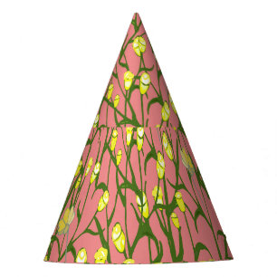 Chapeaux De Fêtes Fleurs jaunes Arrière - plan rose Vintage