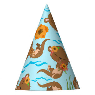 Chapeaux De Fêtes Fleurs oranges de la famille des loutres Animaux a