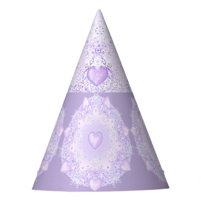 Chapeaux De Fêtes flocon de neige violet clair et coeur étincelant (Devant)