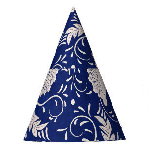 Chapeaux De Fêtes Floral chinois rond : Aquarelle bleue Vintage