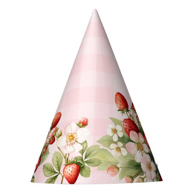 Chapeaux De Fêtes Fraise en vichy rose fête d'anniversaire casquette (Devant)