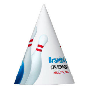 Chapeaux De Fêtes Fun Blue & Red Bowling Kids 6e anniversaire