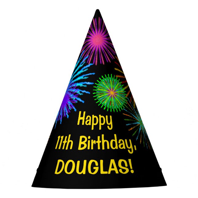 Chapeaux De Fêtes Fun Fireworks + Rainbow Motif "11" Anniversaire # (Devant)