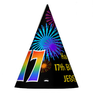 Chapeaux De Fêtes Fun Fireworks + Rainbow Motif "17" Anniversaire #