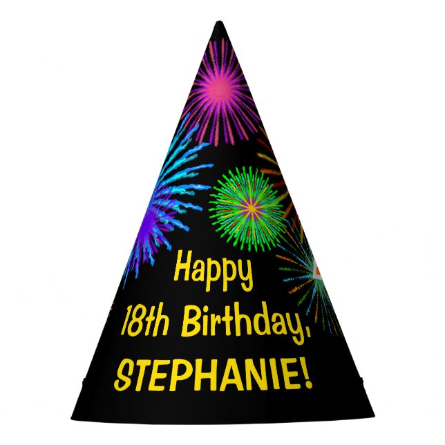 Chapeaux De Fêtes Fun Fireworks + Rainbow Motif "18" Anniversaire # (Devant)