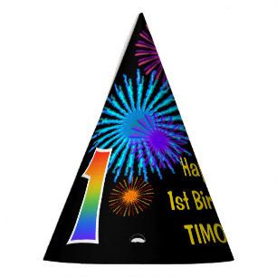 Chapeaux De Fêtes Fun Fireworks + Rainbow Motif "1" Anniversaire #