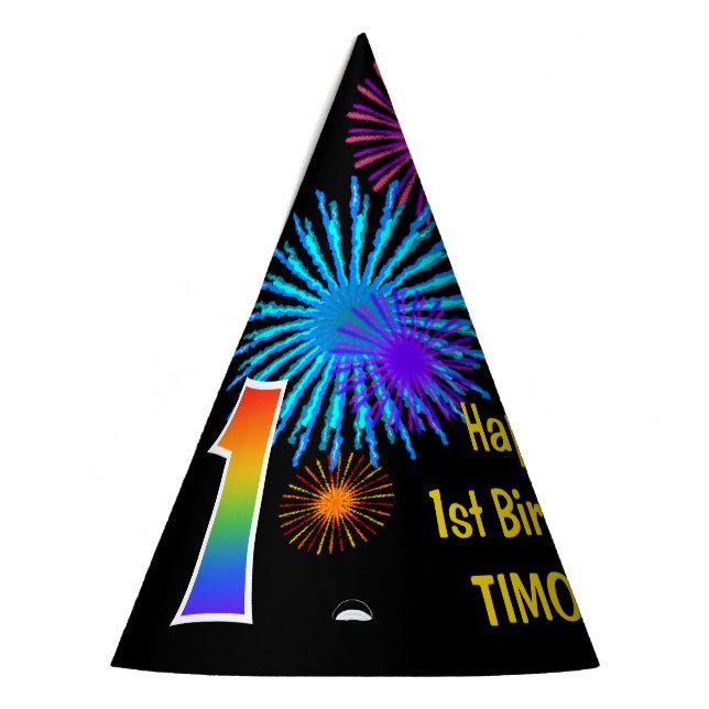 Chapeaux De Fêtes Fun Fireworks + Rainbow Motif "1" Anniversaire # (Gauche)