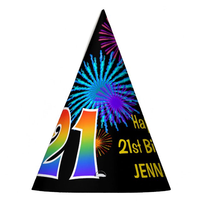 Chapeaux De Fêtes Fun Fireworks + Rainbow Motif "21" Anniversaire # (Gauche)