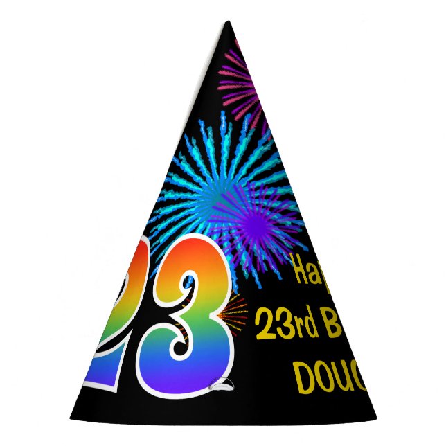 Chapeaux De Fêtes Fun Fireworks + Rainbow Motif "23" Anniversaire # (Gauche)