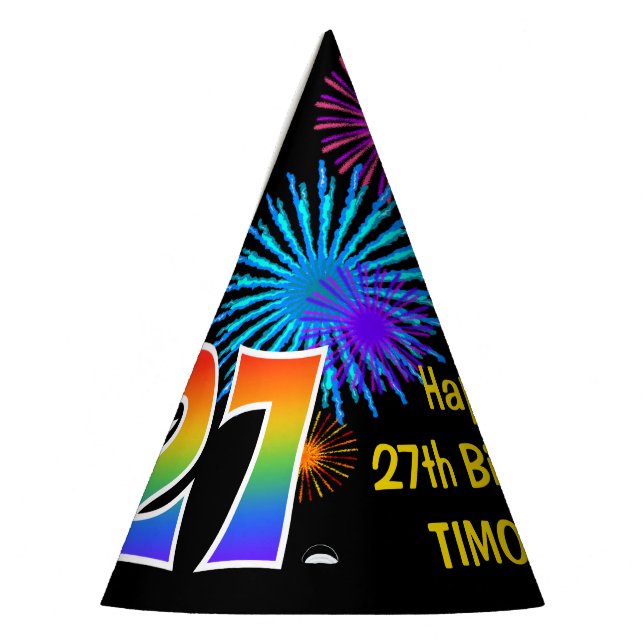 Chapeaux De Fêtes Fun Fireworks + Rainbow Motif "27" Anniversaire # (Gauche)