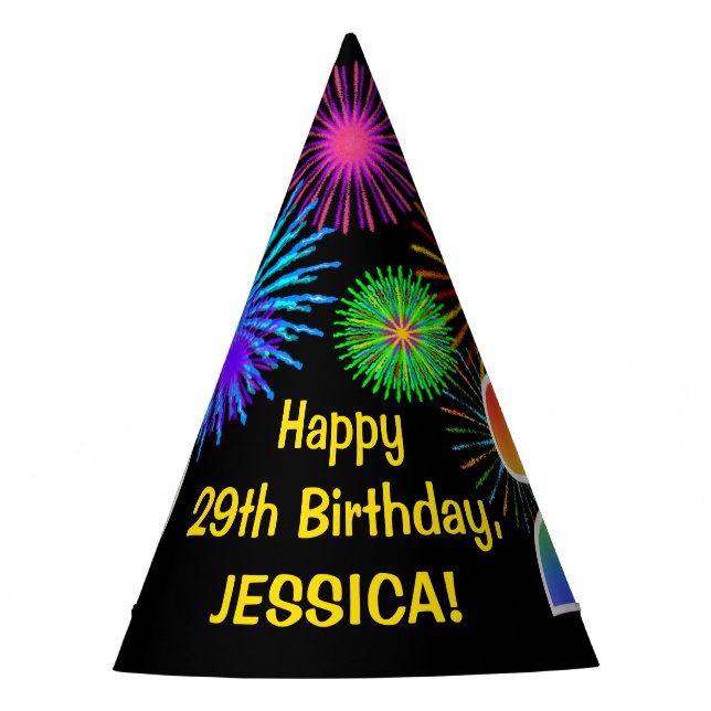 Chapeaux De Fêtes Fun Fireworks + Rainbow Motif "29" Anniversaire # (Devant)