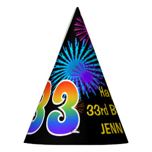 Chapeaux De Fêtes Fun Fireworks + Rainbow Motif "33" Anniversaire #