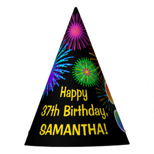 Chapeaux De Fêtes Fun Fireworks + Rainbow Motif "37" Anniversaire #