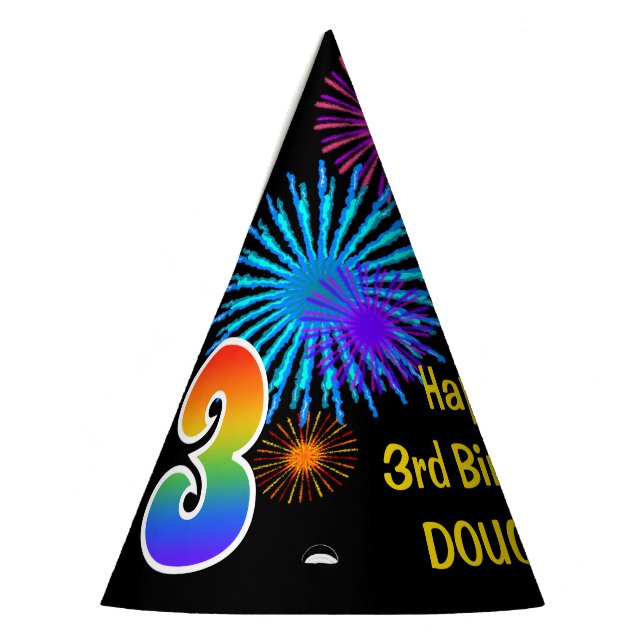 Chapeaux De Fêtes Fun Fireworks + Rainbow Motif "3" Anniversaire # (Gauche)