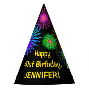 Chapeaux De Fêtes Fun Fireworks + Rainbow Motif "41" Anniversaire #