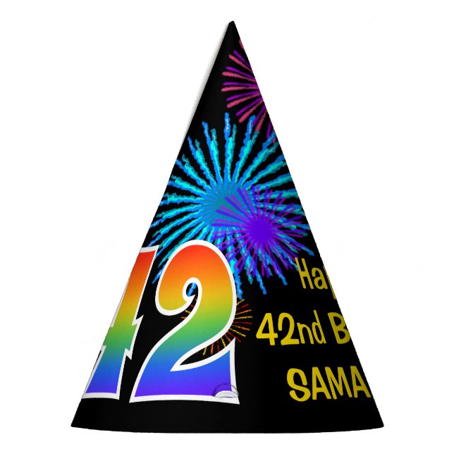 Chapeaux De Fêtes Fun Fireworks + Rainbow Motif "42" Anniversaire # (Gauche)