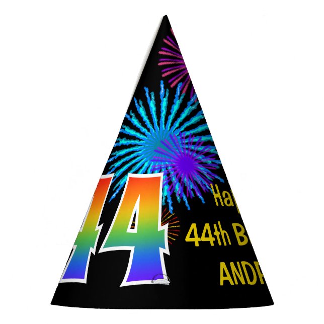 Chapeaux De Fêtes Fun Fireworks + Rainbow Motif "44" Anniversaire # (Gauche)