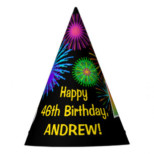 Chapeaux De Fêtes Fun Fireworks + Rainbow Motif "46" Anniversaire #