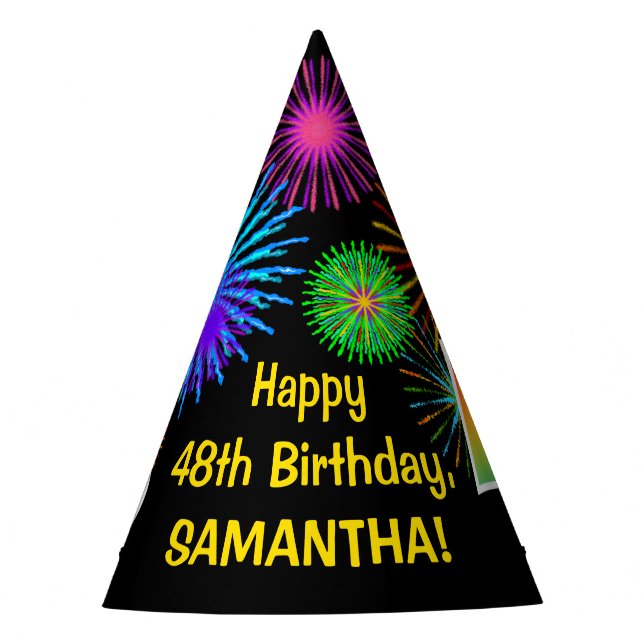Chapeaux De Fêtes Fun Fireworks + Rainbow Motif "48" Anniversaire # (Devant)