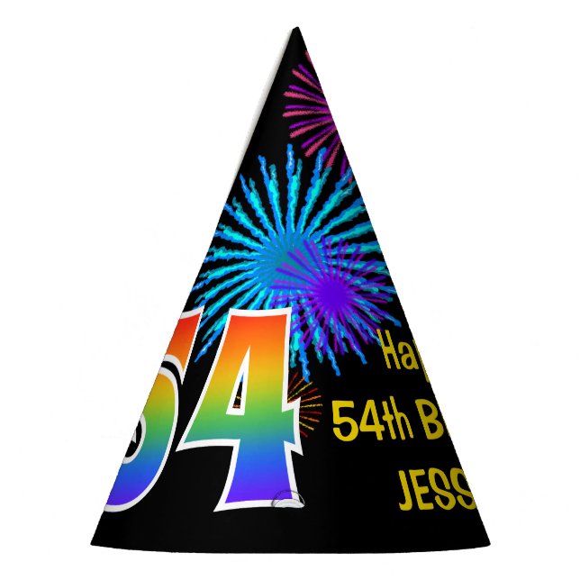Chapeaux De Fêtes Fun Fireworks + Rainbow Motif "54" Anniversaire # (Gauche)