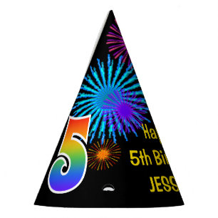 Chapeaux De Fêtes Fun Fireworks + Rainbow Motif "5" Anniversaire #