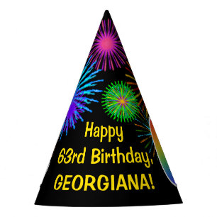 Chapeaux De Fêtes Fun Fireworks + Rainbow Motif "63" Anniversaire n°