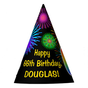 Chapeaux De Fêtes Fun Fireworks + Rainbow Motif "66" Anniversaire n